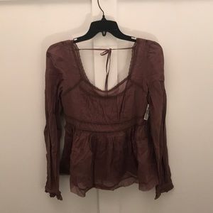 Free People Brown log sleeve blouse